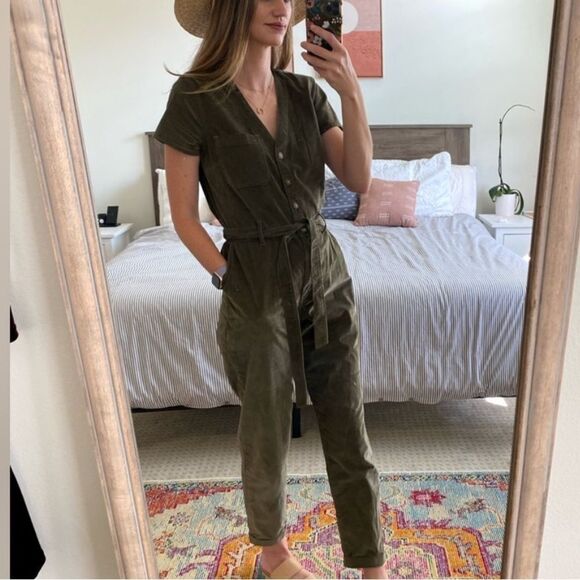 Abercrombie & Fitch Olive Green Utility Jumpsuit Sz S Preppy Short Sleeve Y2K - Picture 1 of 8